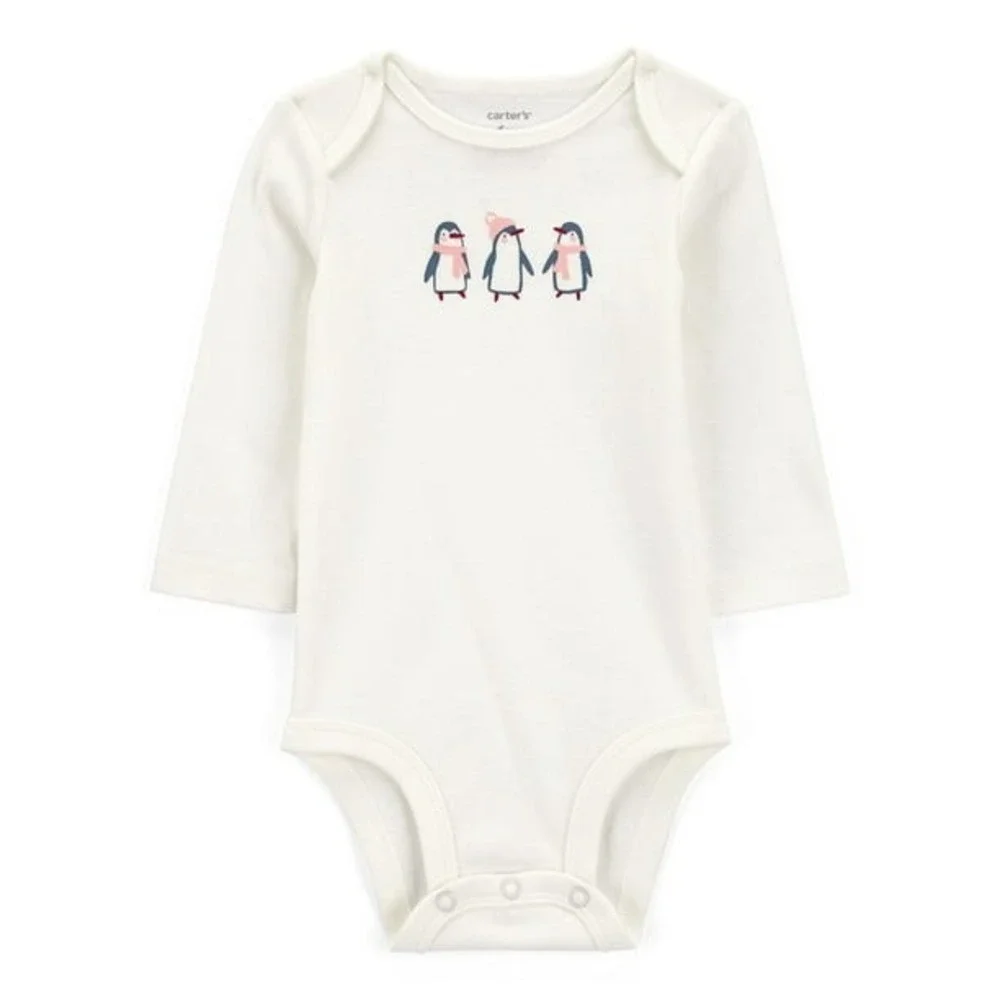 Carter's‎ 3-Piece Bodysuit Pants Set Baby Girl Pink Penguin Waffle Knit NWT